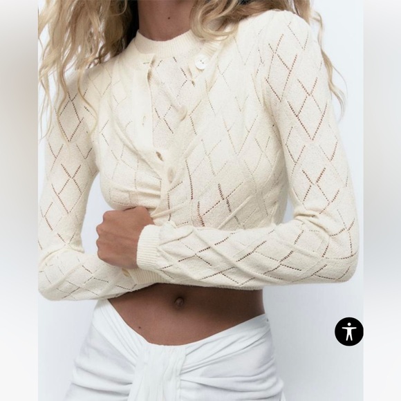 NWT Zara matching set pointelle knit crop top and cardigan in ecru - Picture 11 of 12